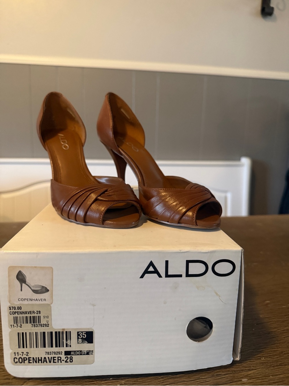 ALDO Copenhaver Brown Peep-Toe Slingback Heels